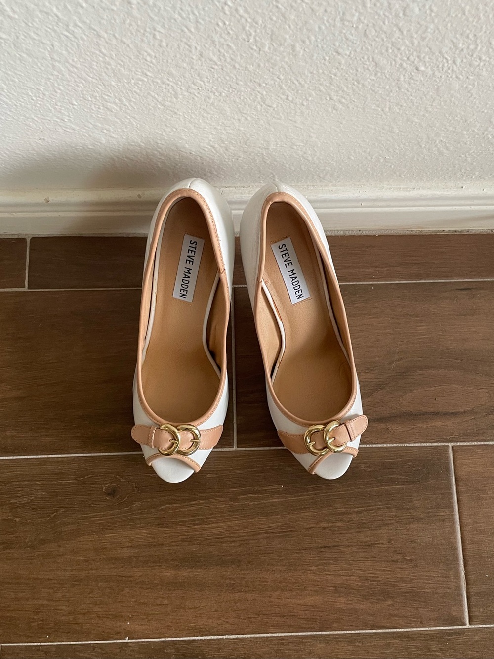 Steve Madden Peep-Toe Heels - White & Gold